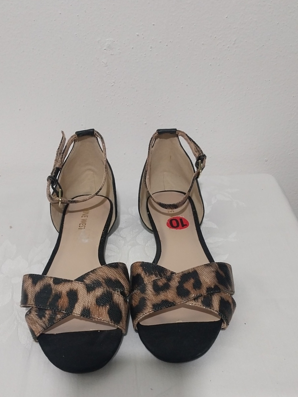 Leopard Print Ankle-Strap NIne WEST WOMENS Sandals - Brown & Black